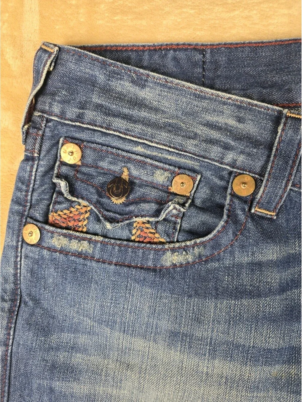 True Religion Men's Billy Flap Pocket Blue Denim Bootcut Size 36 (Actual40)